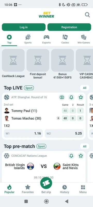 Skærmbillede 1 af BetWinner app